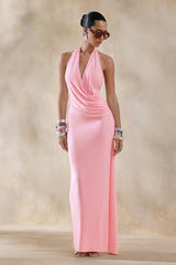 Asym Halter Backless Draped Party Dress