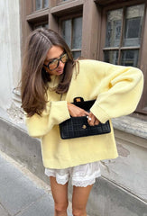 Yellow Retro Slouchy Letter Print Pullover Sweater
