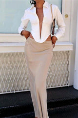 Solid Irregular Deep V Collared Slim Blouse