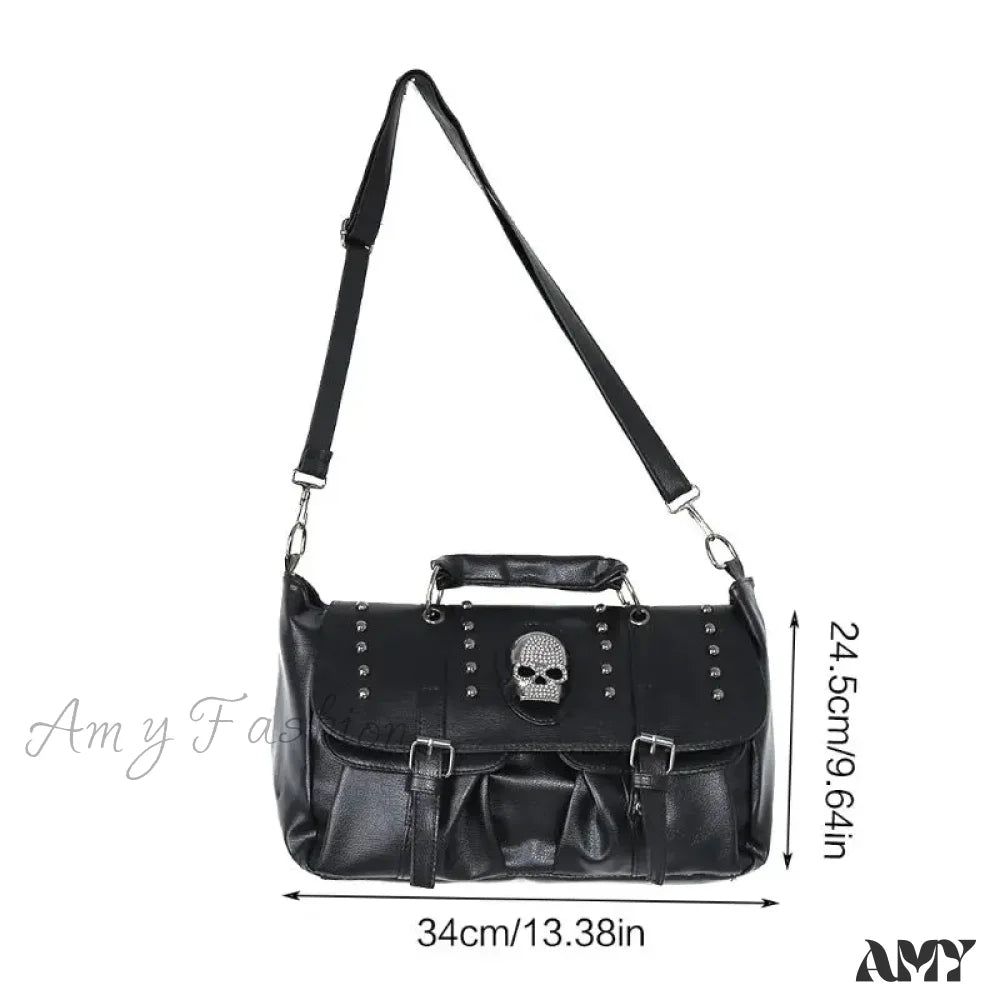 Capacity Style Leather Luxury Skull Pu Punk Bag Crossbody Large