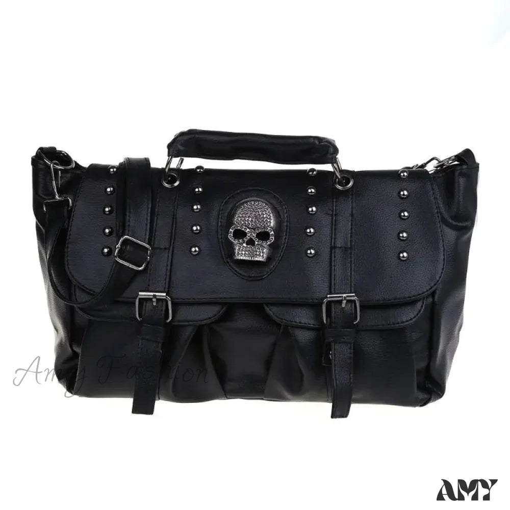 Capacity Style Leather Luxury Skull Pu Punk Bag Crossbody Large Black