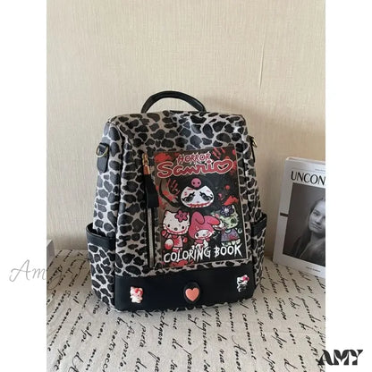 Cartoon Fashion Y2K Leopard Bag Kuromi Vintage Gothic Charming Luxury Shoulder Print Black Leopard