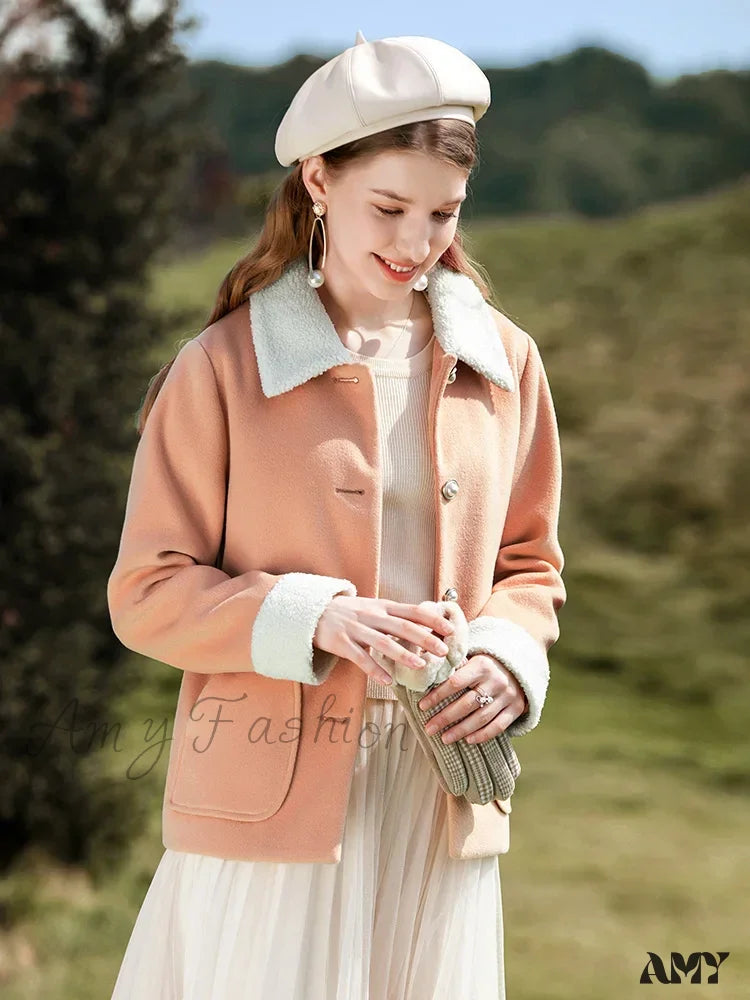 Cashmere Autumn Winter Single Breasted Short Woolen Office Lady Coat