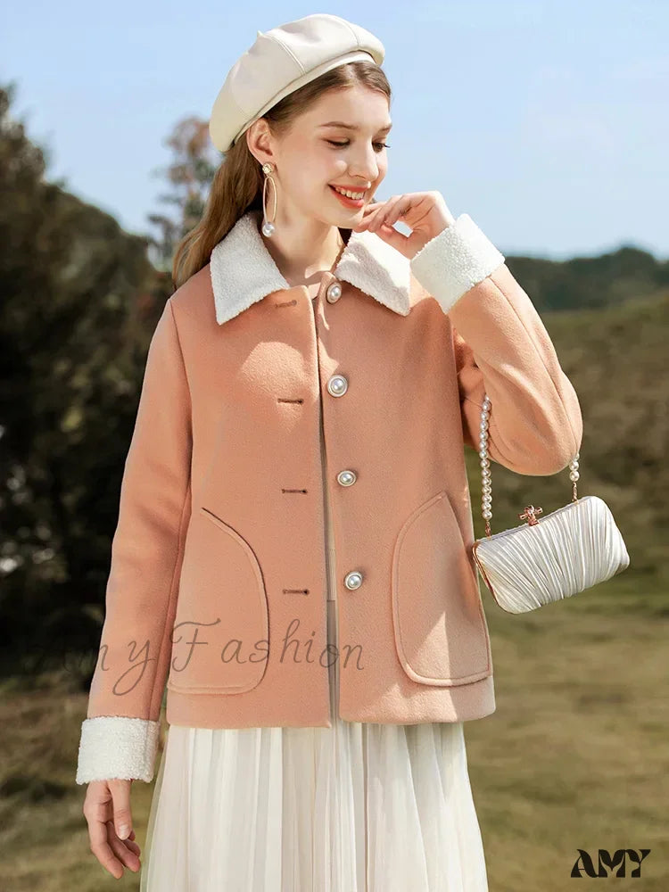 Cashmere Autumn Winter Single Breasted Short Woolen Office Lady Coat