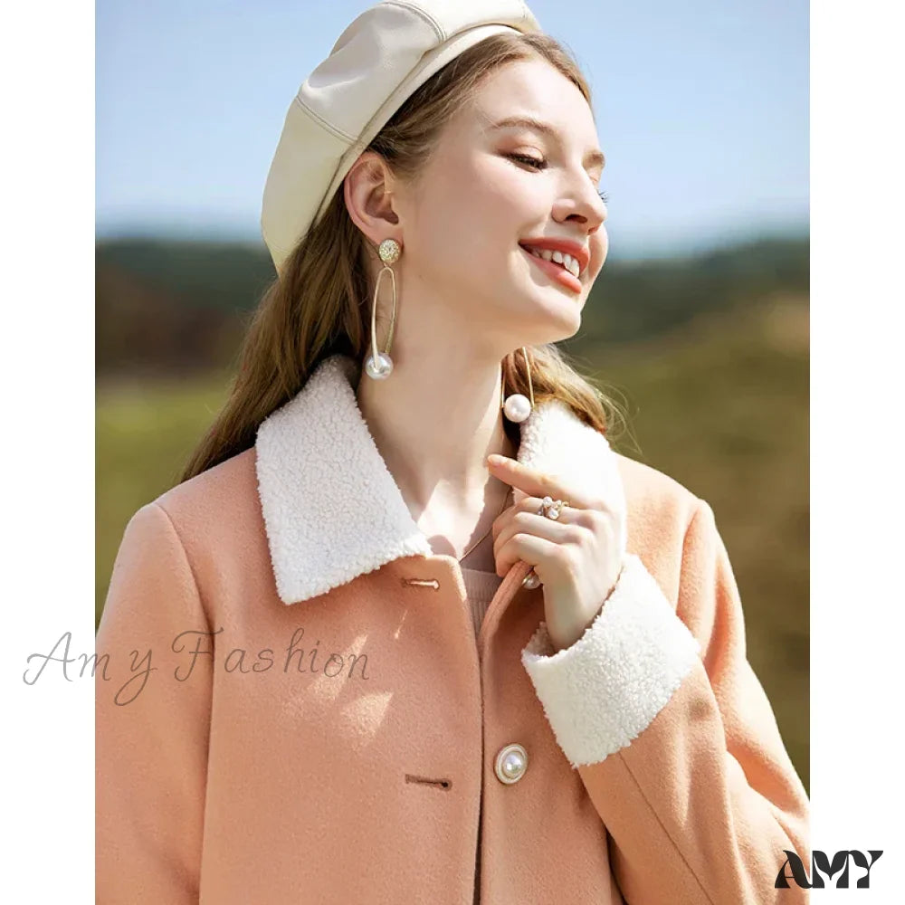 Cashmere Autumn Winter Single Breasted Short Woolen Office Lady Coat Light Orange / M