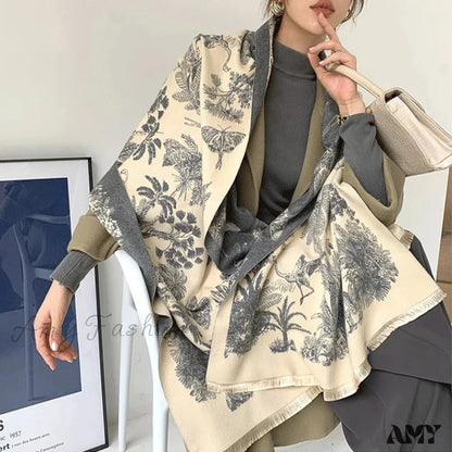 Cashmere Floral Print Winter Blanket Wrap Scarf