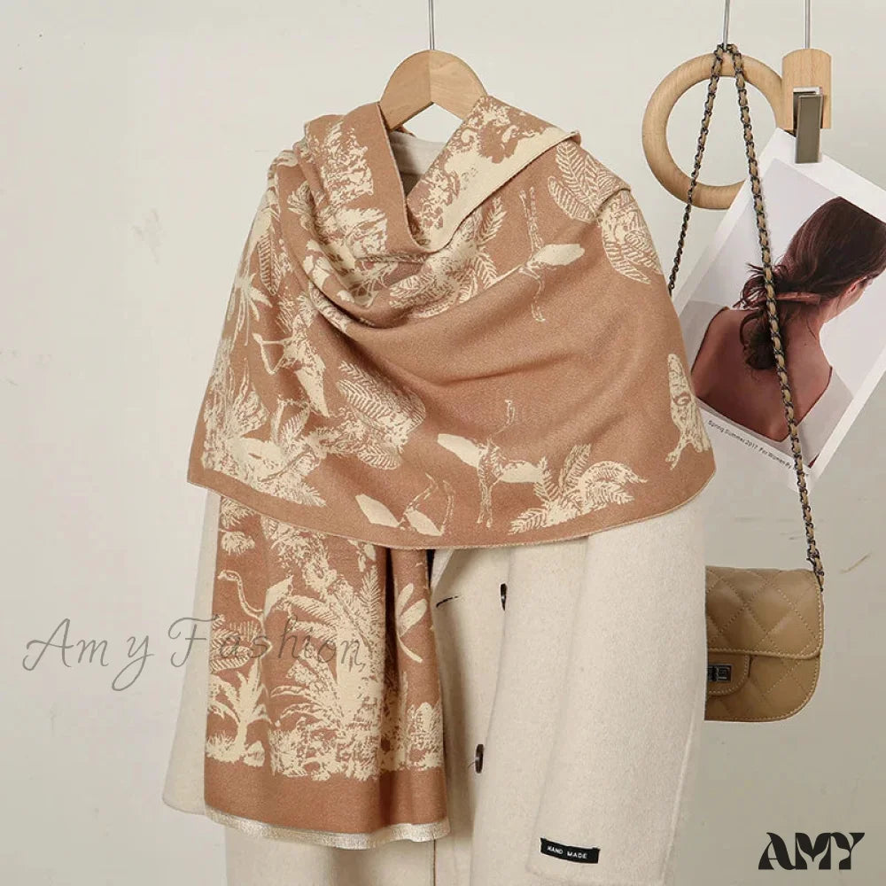 Cashmere Floral Print Winter Blanket Wrap Scarf Camle