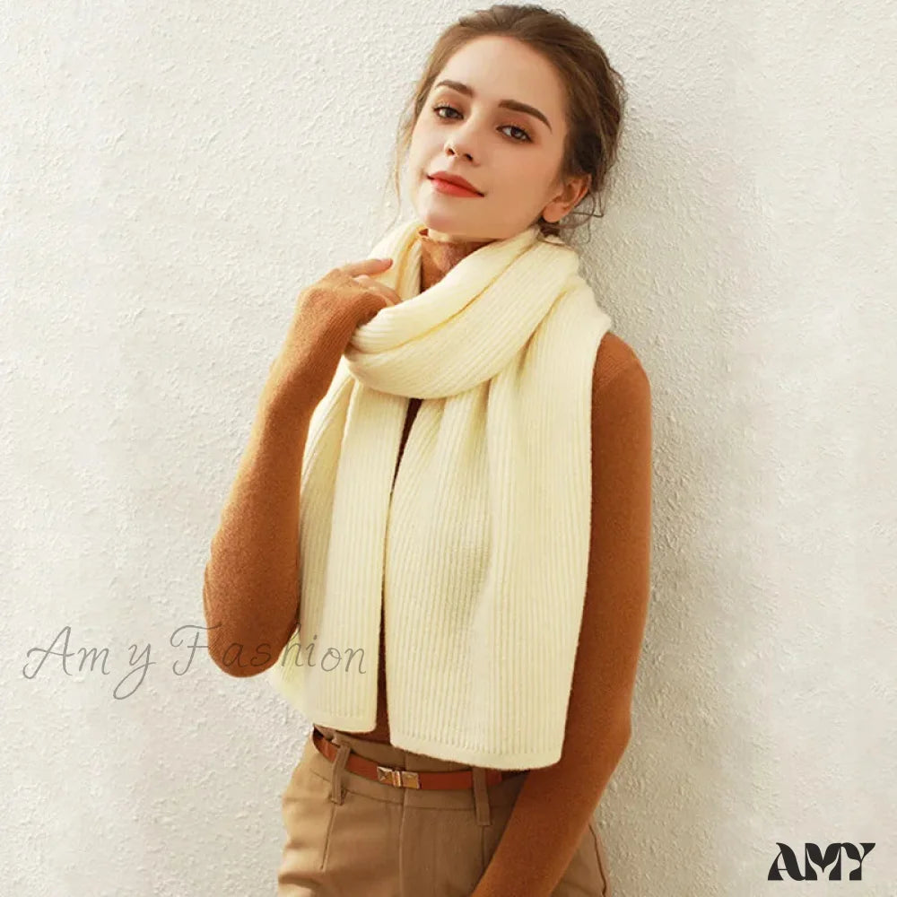 Cashmere Rib Knit Winter Scarf - Long Muffler For Women Beige Yellow / L170Cm W30Cm