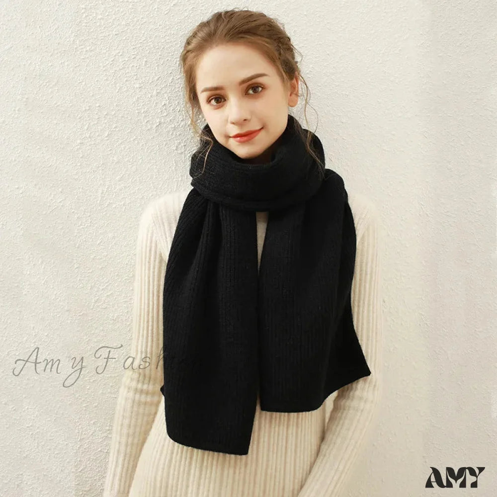 Cashmere Rib Knit Winter Scarf - Long Muffler For Women Black / L170Cm W30Cm