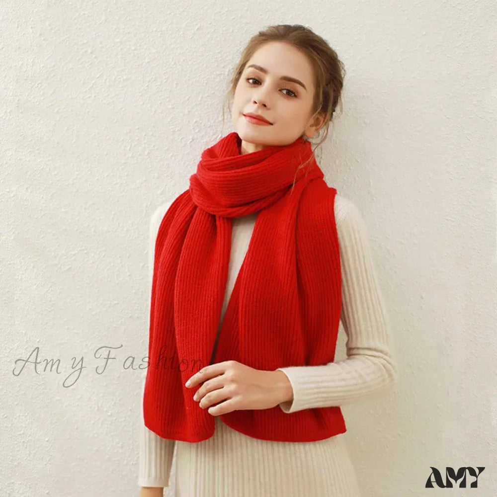 Cashmere Rib Knit Winter Scarf - Long Muffler For Women Flame Red / L170Cm W30Cm