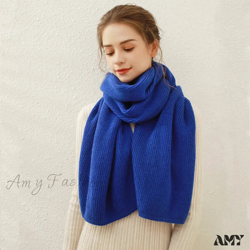 Cashmere Rib Knit Winter Scarf - Long Muffler For Women Klein Blue / L170Cm W30Cm