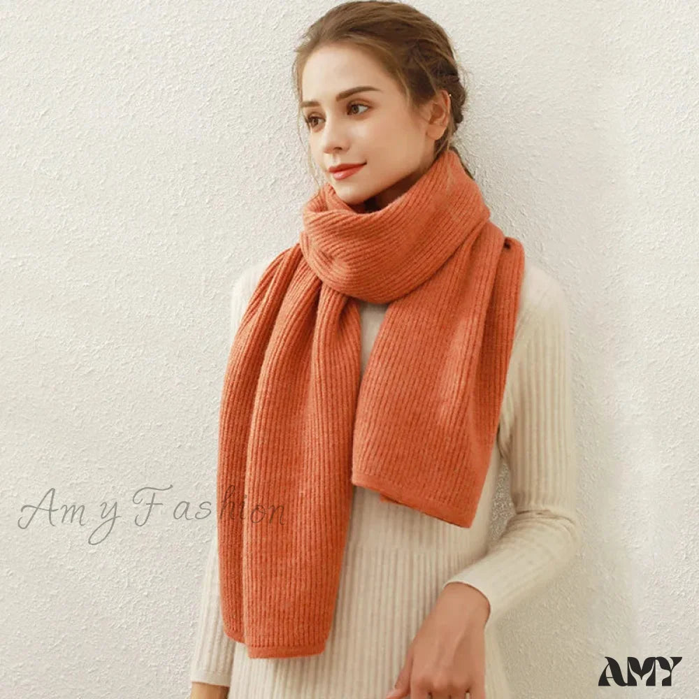 Cashmere Rib Knit Winter Scarf - Long Muffler For Women Orange / L170Cm W30Cm