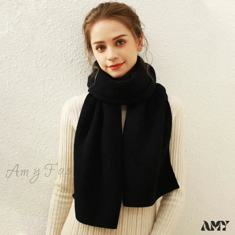 Cashmere Scarf For Women - Thick And Warm Winter Black / L170Cm W30Cm