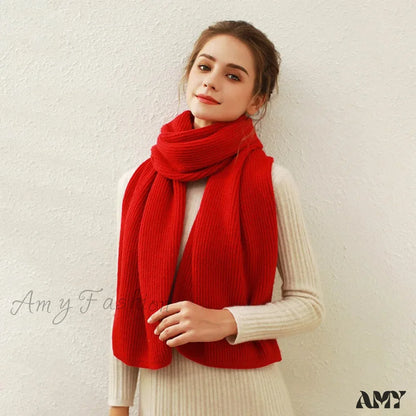 Cashmere Scarf For Women - Thick And Warm Winter Flame Red / L170Cm W30Cm