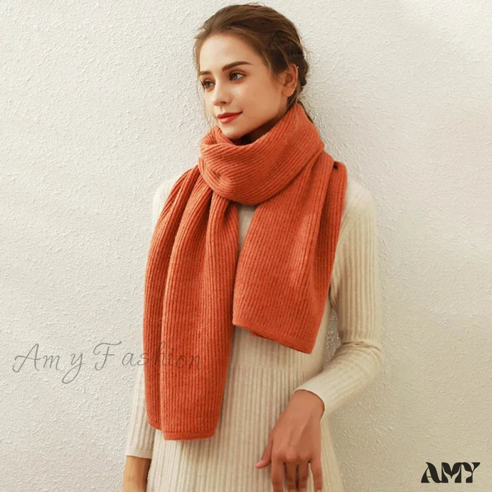 Cashmere Scarf For Women - Thick And Warm Winter Orange / L170Cm W30Cm