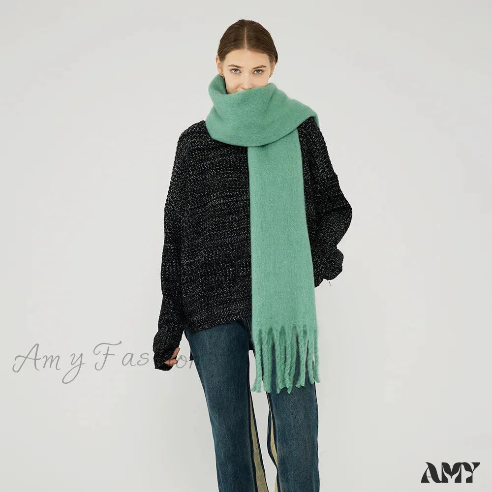 Cashmere Scarves For Women - Thick And Warm Muffler With Tassel Detail