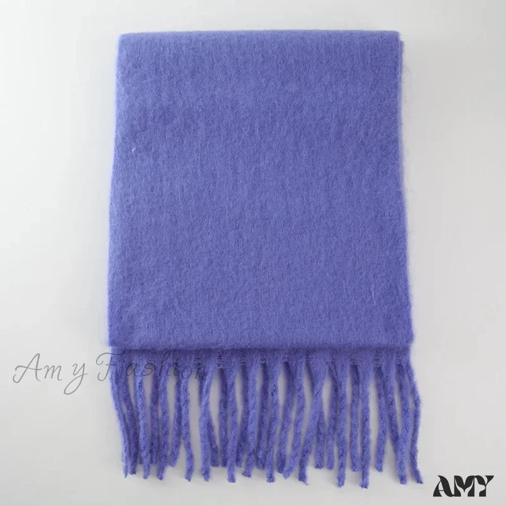 Cashmere Scarves For Women - Thick And Warm Muffler With Tassel Detail Blue / L227Cm W43Cm