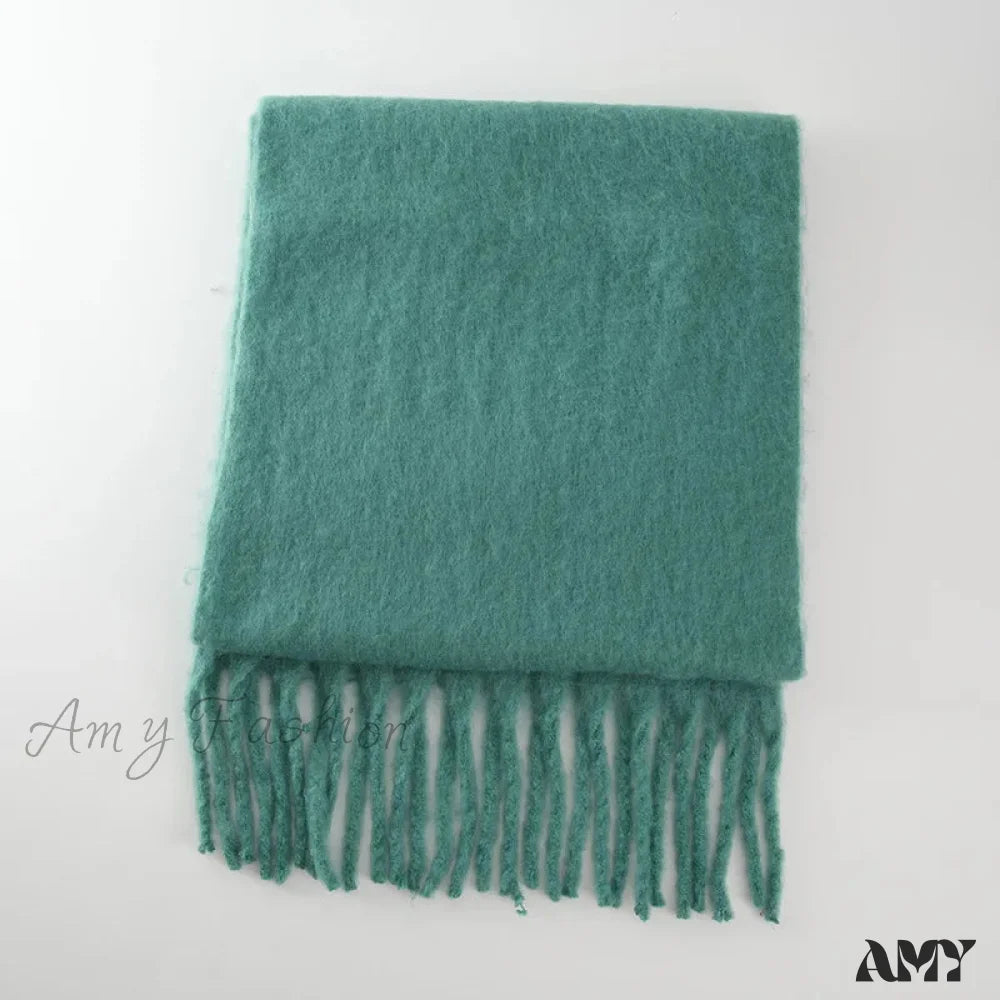 Cashmere Scarves For Women - Thick And Warm Muffler With Tassel Detail Darkseagreen / L227Cm W43Cm