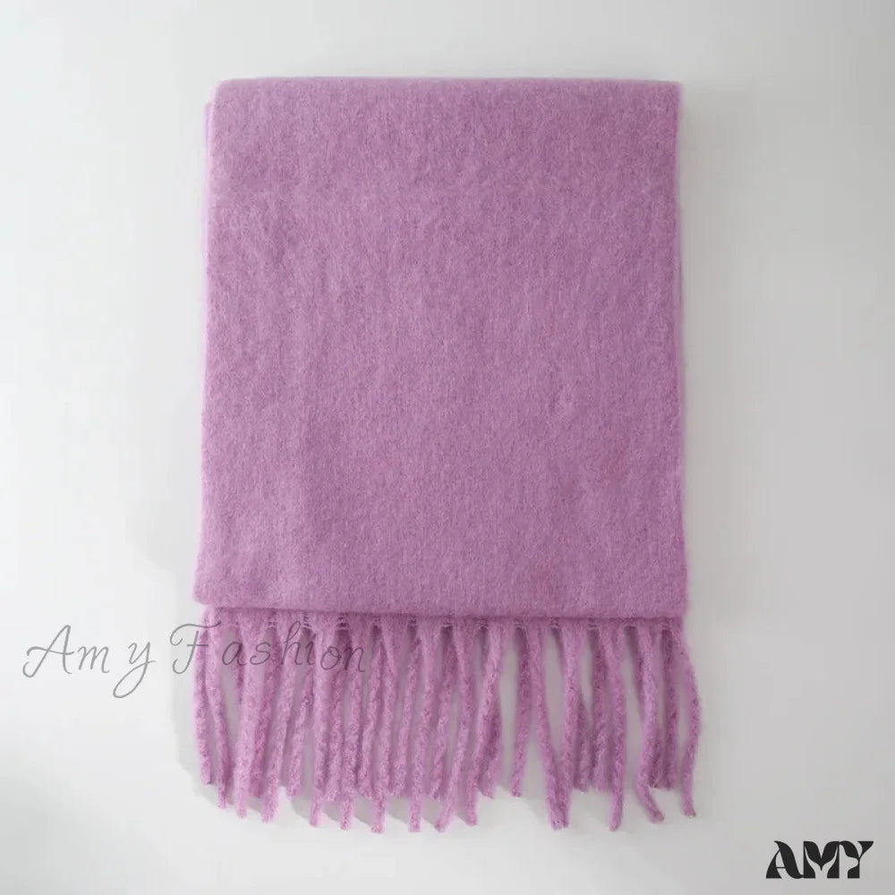 Cashmere Scarves For Women - Thick And Warm Muffler With Tassel Detail Deep Purple / L227Cm W43Cm