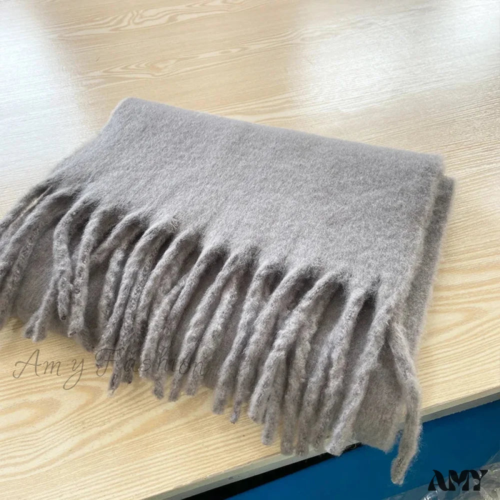 Cashmere Scarves For Women - Thick And Warm Muffler With Tassel Detail Gray / L227Cm W43Cm