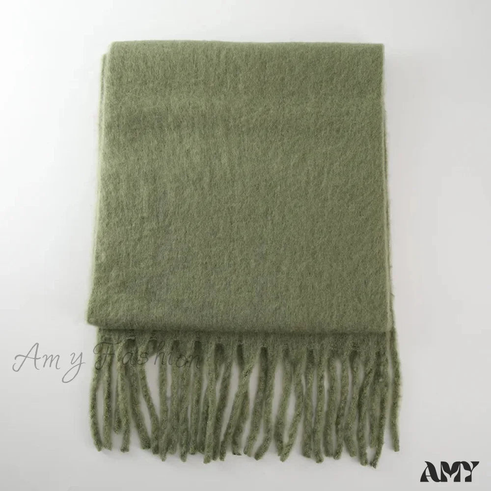 Cashmere Scarves For Women - Thick And Warm Muffler With Tassel Detail Green / L227Cm W43Cm