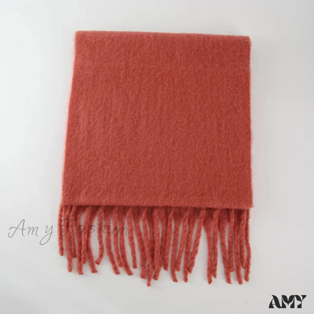 Cashmere Scarves For Women - Thick And Warm Muffler With Tassel Detail Hot Sauce Color / L227Cm