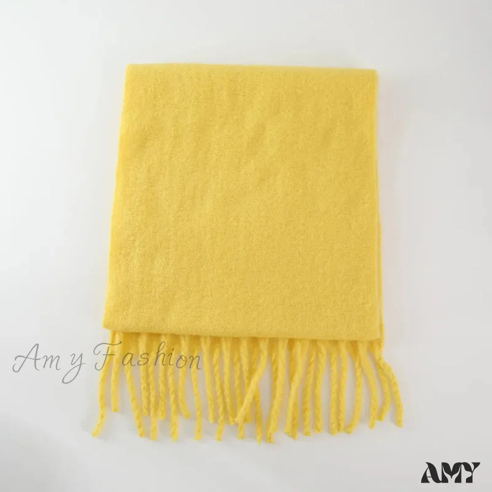 Cashmere Scarves For Women - Thick And Warm Muffler With Tassel Detail Lemon Yellow / L227Cm W43Cm