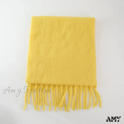 Cashmere Scarves For Women - Thick And Warm Muffler With Tassel Detail Lemon Yellow / L227Cm W43Cm