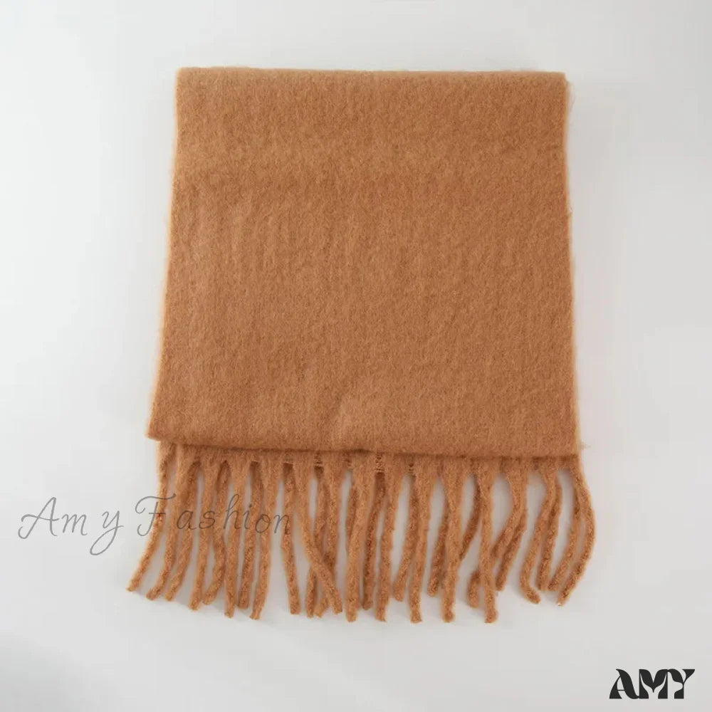 Cashmere Scarves For Women - Thick And Warm Muffler With Tassel Detail Light Tan / L227Cm W43Cm