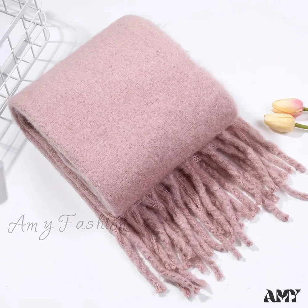 Cashmere Scarves For Women - Thick And Warm Muffler With Tassel Detail Pink / L227Cm W43Cm