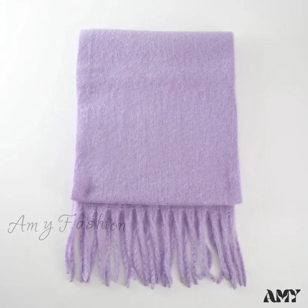 Cashmere Scarves For Women - Thick And Warm Muffler With Tassel Detail Purple / L227Cm W43Cm