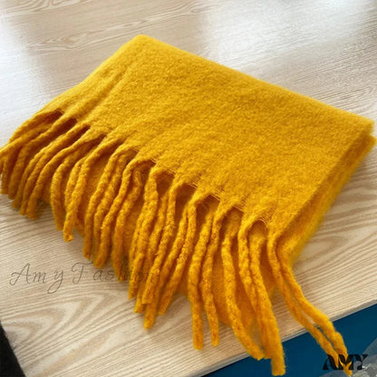 Cashmere Scarves For Women - Thick And Warm Muffler With Tassel Detail Turmeric / L227Cm W43Cm