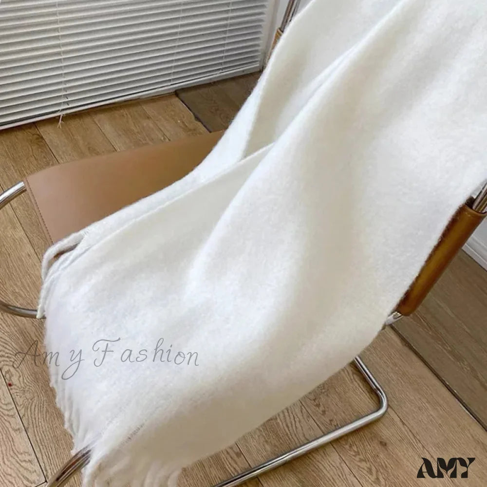 Cashmere Scarves For Women - Thick And Warm Muffler With Tassel Detail White / L227Cm W43Cm