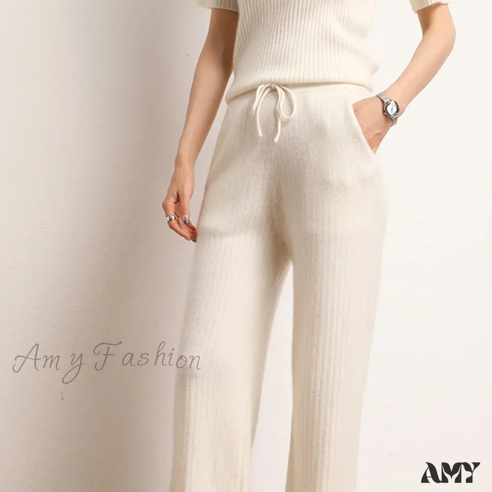 Cashmere Side Slit Wide Leg Warm High-Quality Pants