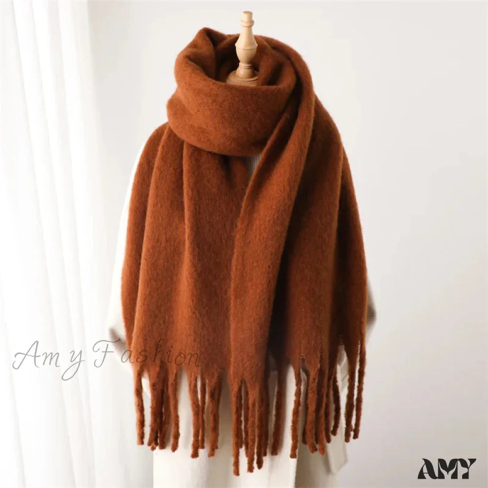 Cashmere Winter Pashmina Blanket Wrap - Thick And Soft Scarf Brown