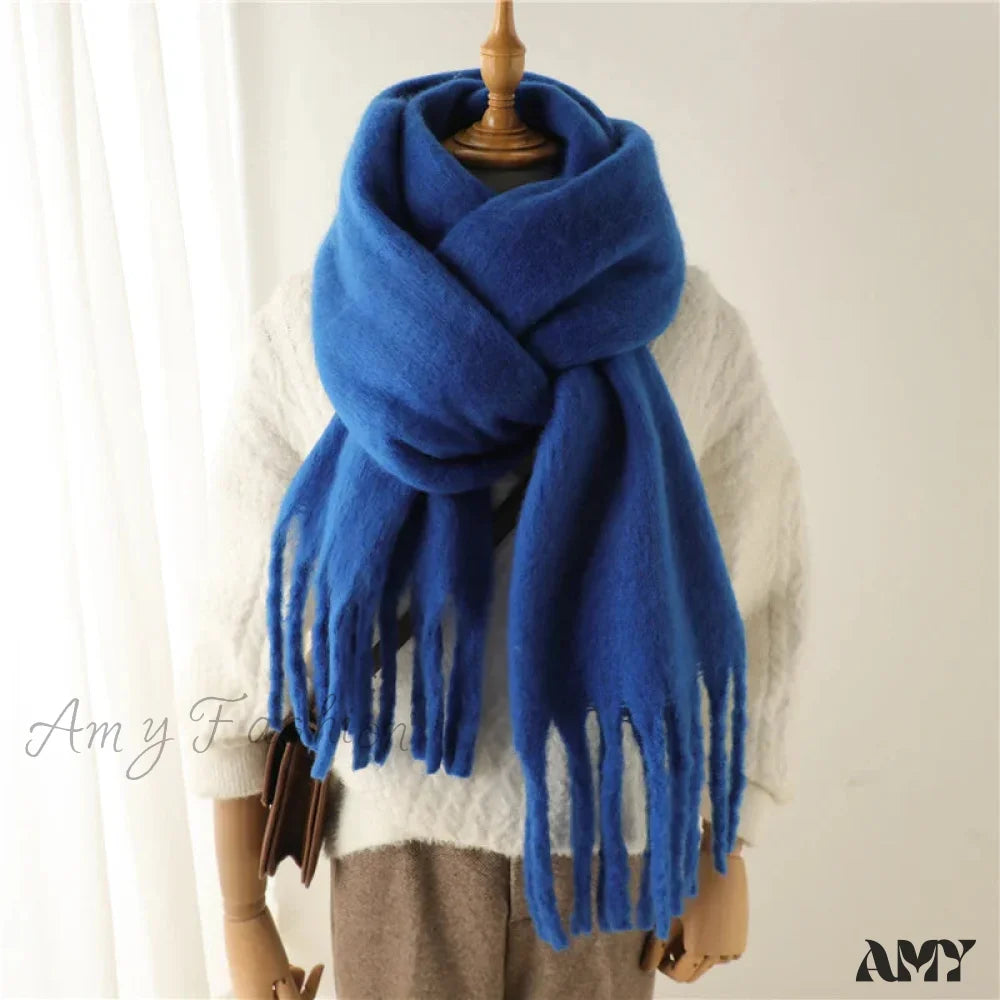 Cashmere Winter Pashmina Blanket Wrap - Thick And Soft Scarf Dark Blue