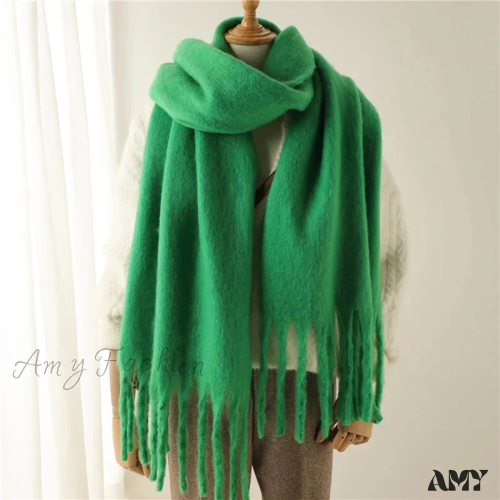 Cashmere Winter Pashmina Blanket Wrap - Thick And Soft Scarf Forest Green