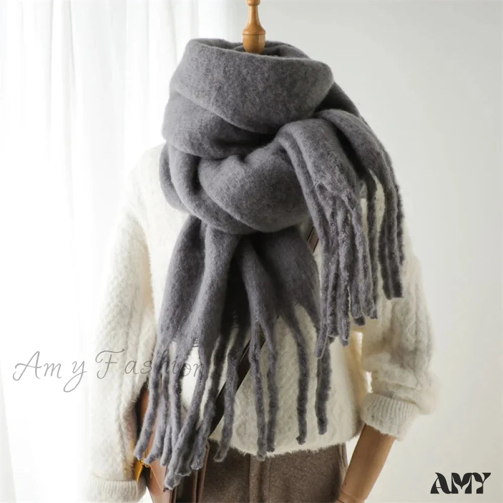 Cashmere Winter Pashmina Blanket Wrap - Thick And Soft Scarf Grey