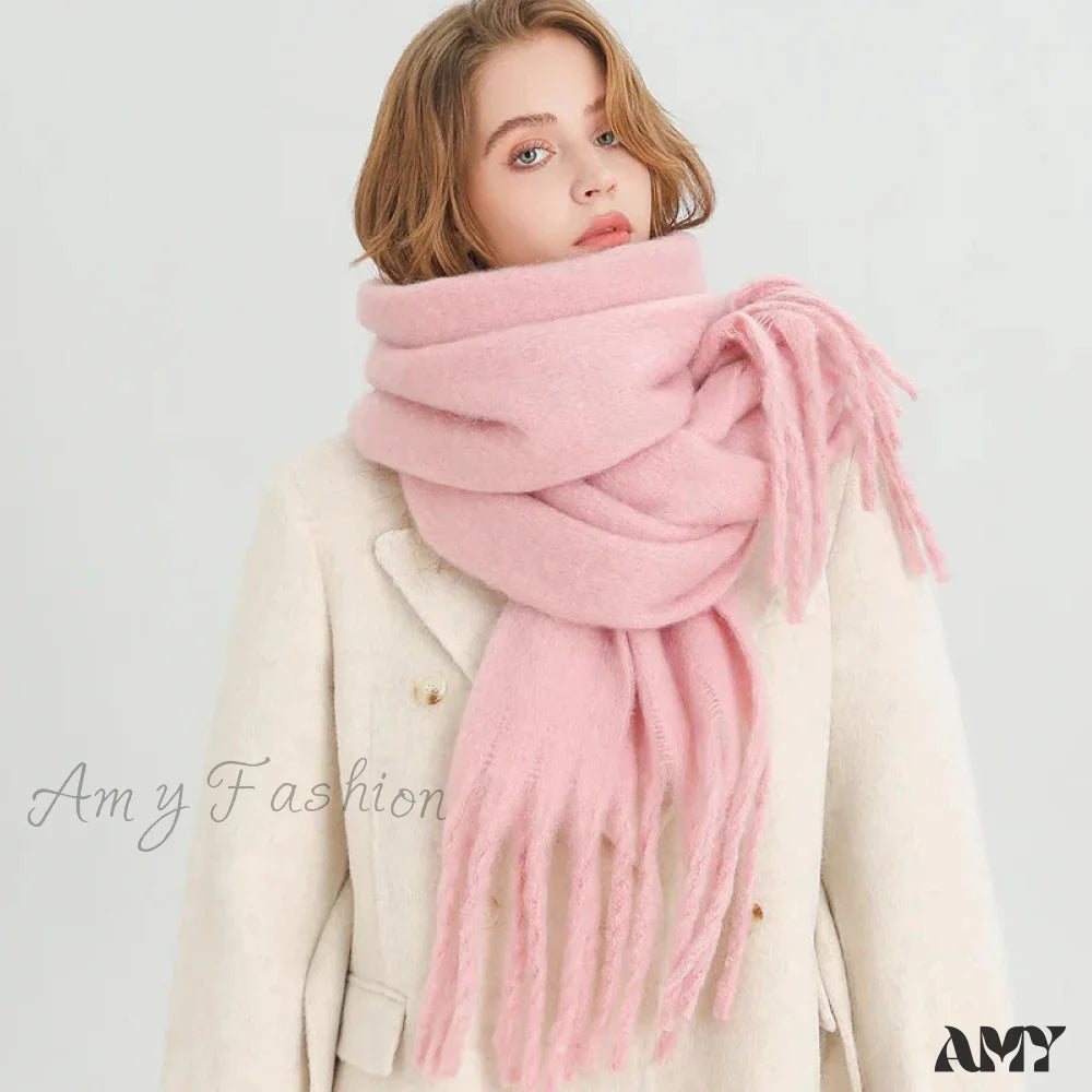 Cashmere Winter Pashmina Blanket Wrap - Thick And Soft Scarf Light Pink