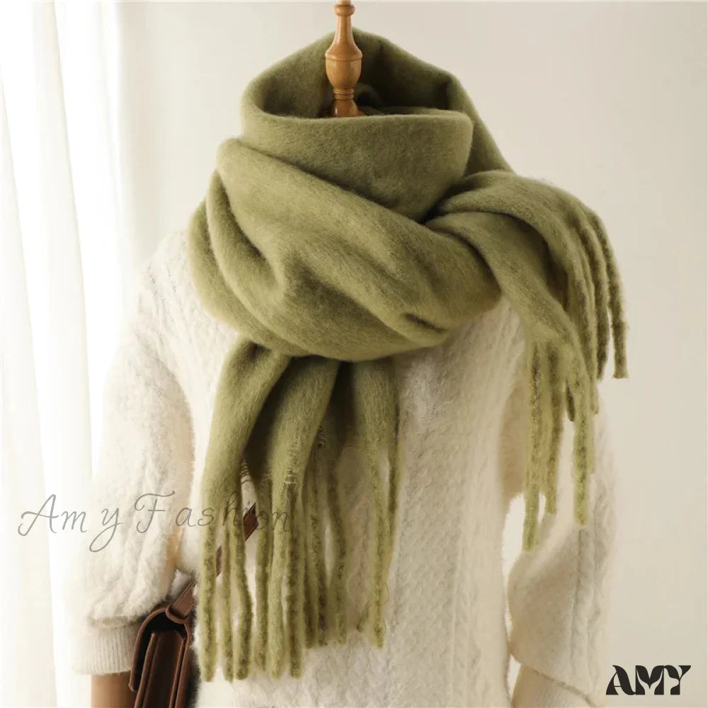 Cashmere Winter Pashmina Blanket Wrap - Thick And Soft Scarf Olive