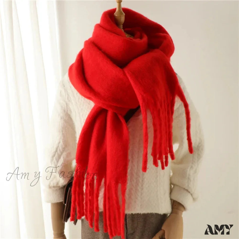 Cashmere Winter Pashmina Blanket Wrap - Thick And Soft Scarf Red