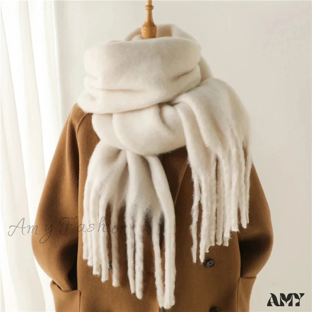 Cashmere Winter Pashmina Blanket Wrap - Thick And Soft Scarf White