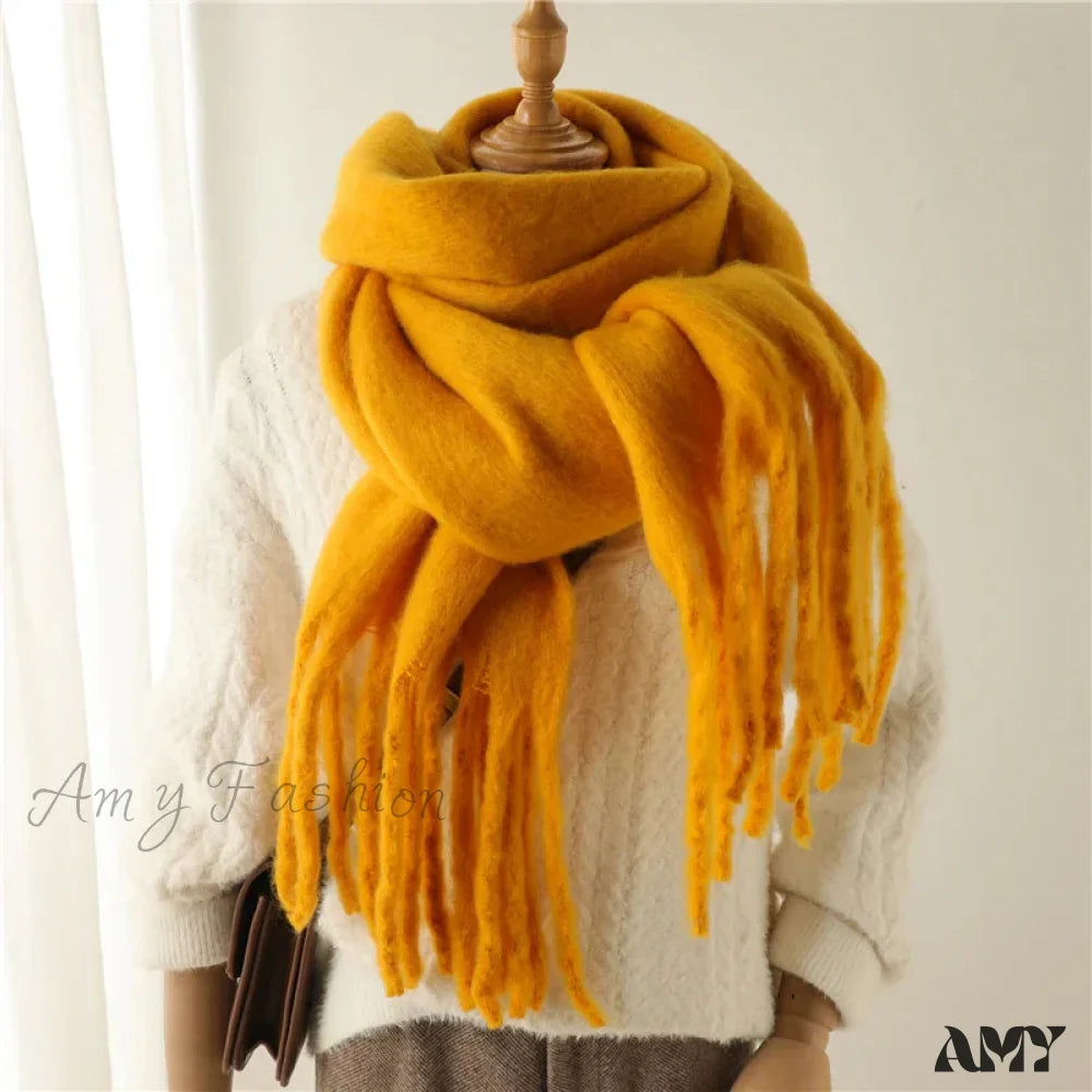 Cashmere Winter Pashmina Blanket Wrap - Thick And Soft Scarf Yellow