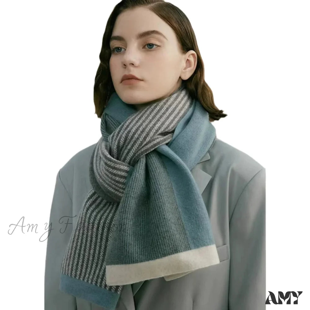 Cashmere Winter Scarf For Women - Designer Knit Warmth Blue / L180Cm W32Cm