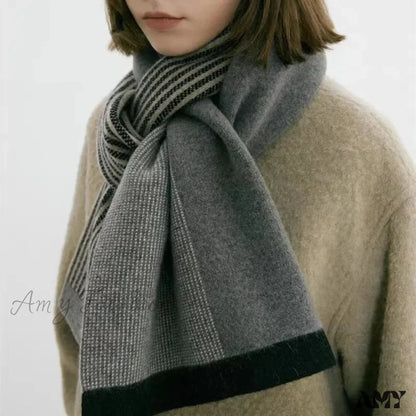 Cashmere Winter Scarf For Women - Designer Knit Warmth Grey / L180Cm W32Cm