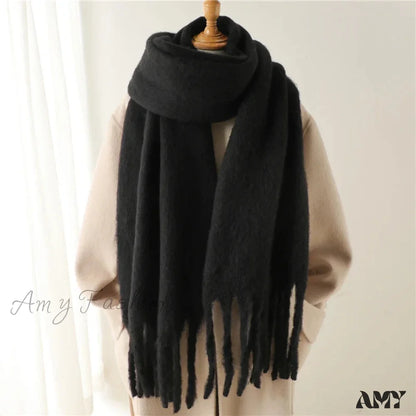 Cashmere Winter Scarf For Women - Solid Thick Soft Pashmina Wrap Black