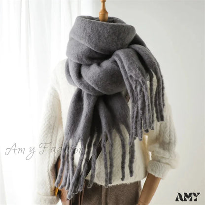 Cashmere Winter Scarf For Women - Solid Thick Soft Pashmina Wrap Grey