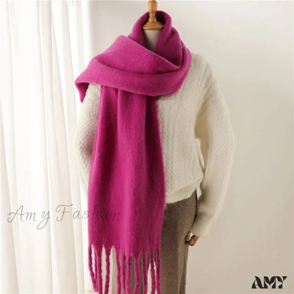 Cashmere Winter Scarf For Women - Solid Thick Soft Pashmina Wrap Rose Red