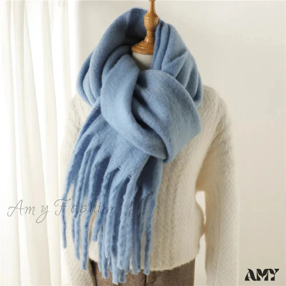 Cashmere Winter Scarf For Women - Solid Thick Soft Pashmina Wrap Sky Blue