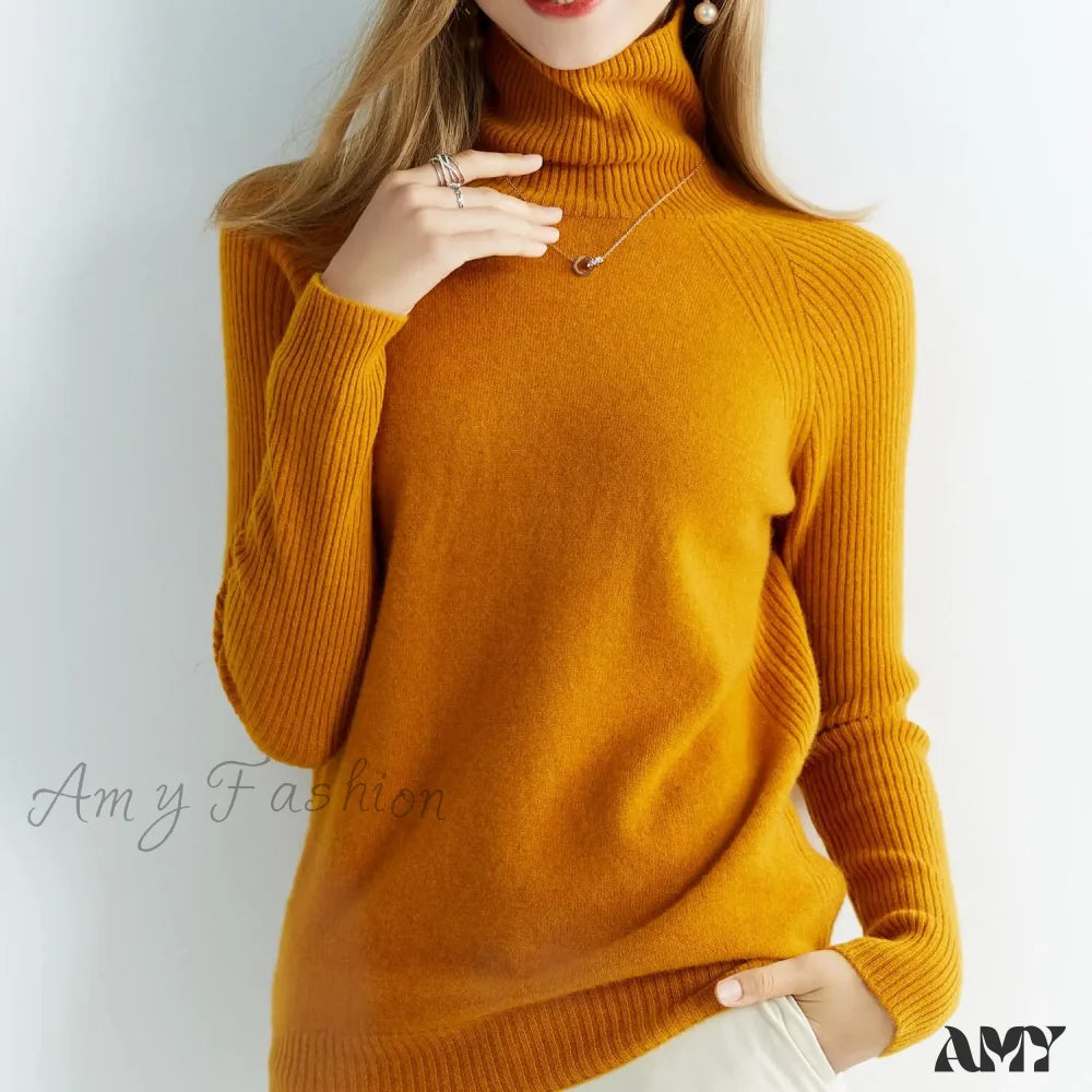 Cashmere Women’s Knitted 100% Merino Wool Long Sleeve Vintage Autumn Winter Clothes Cozy Sweater